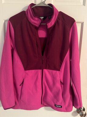 Lands' End Two-Tone Pink and Burgundy Full-Zip Fleece Jacket